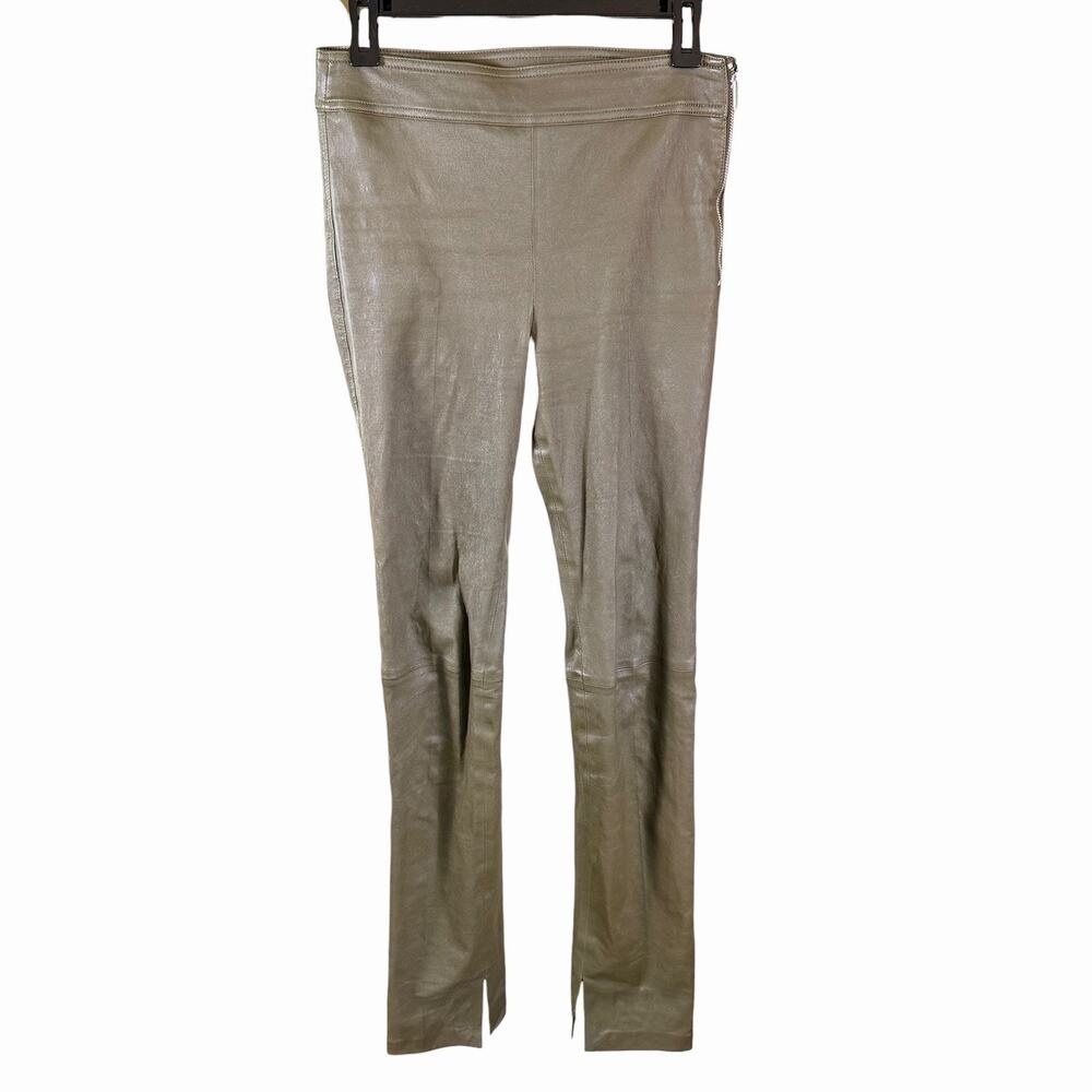 Helmut Lang women dark olive khaki lamb leather flare pants Baddie City Metal